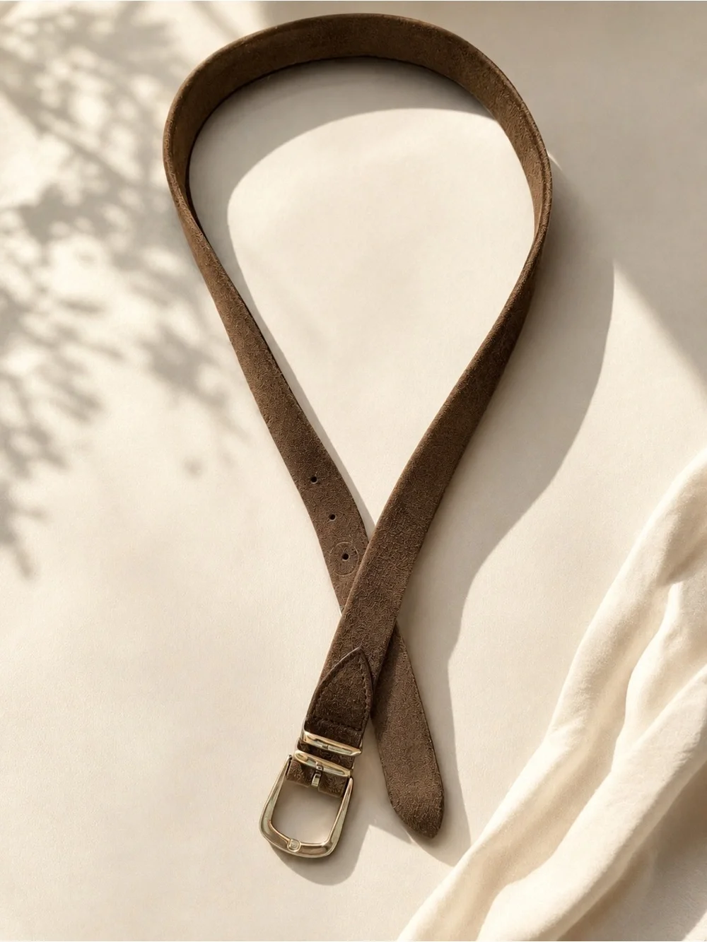 Eleventy Dark Brown Suede Belt with Silver Buckle